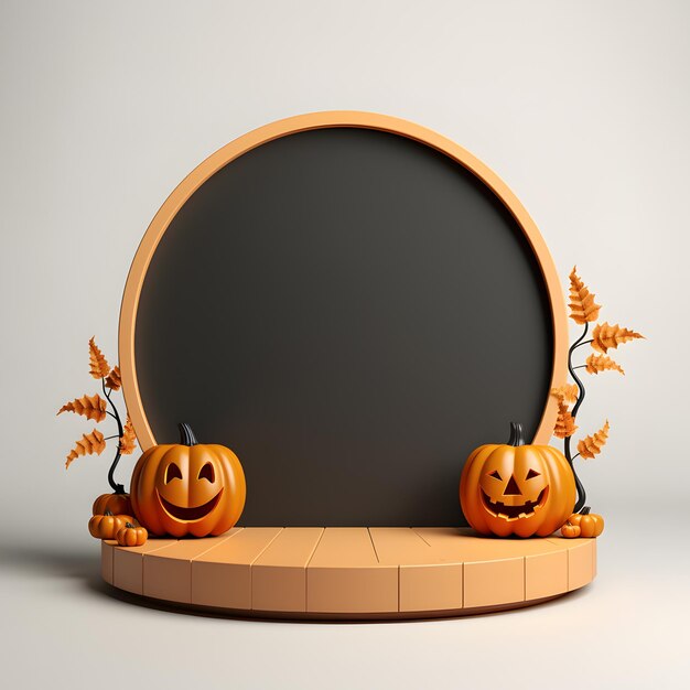 Pódio redondo e pedestal para produto de exibição Halloween abóboras tema fundo banner de renderização 3D