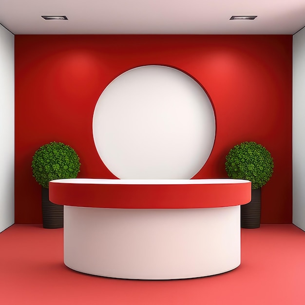 Pódio redondo em fundo vermelho 3d render Showcase