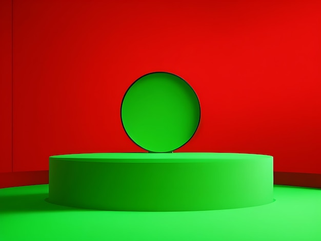El podio redondo de luz roja y el fondo verde para el simulacro de papeles de pared frescos papeles de parede lindos