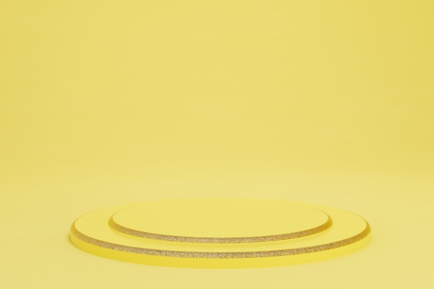 Pódio redondo na cor amarela para a apresentação de produtos em uma pasta de cópia de fundo amarelo