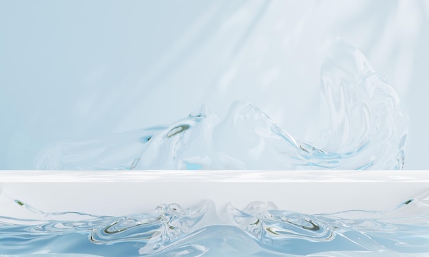 Podio con remolino de salpicaduras de agua para la presentación del producto Belleza natural pedestal relajación y salud ilustración 3d