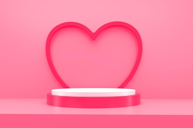 Podio de renderizado 3D icono de corazón de color rosa de San Valentín