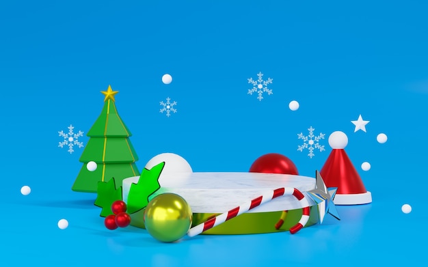 Foto podio de renderizado 3d y tema de escenario feliz navidad