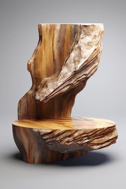 Podio de roca con madera redondeada para presentación de productos pedestal de belleza natural sala de exposición vacía
