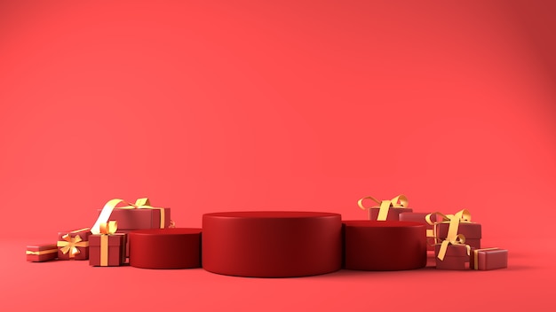 podio rojo para la colocación de productos en tema navideño