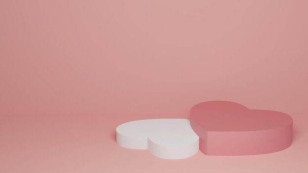 Podio rosa con antecedentes para la presentación del producto, espacio de copia. representación 3d concepto de San Valentín.