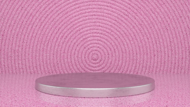 Foto podio rosa brillante cromo y fondo de geometría abstracta foto premium