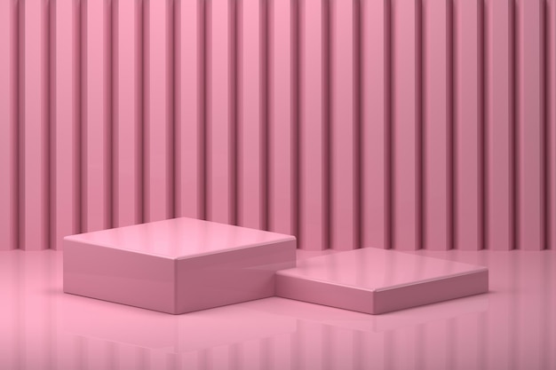 Podio rosa brillante con dos zonas para renderizado 3D de cosméticos