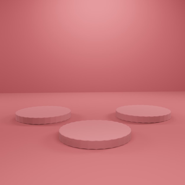 Podio rosa color pastel y escena blanca con renderizado 3d en composición de fondo abstracto