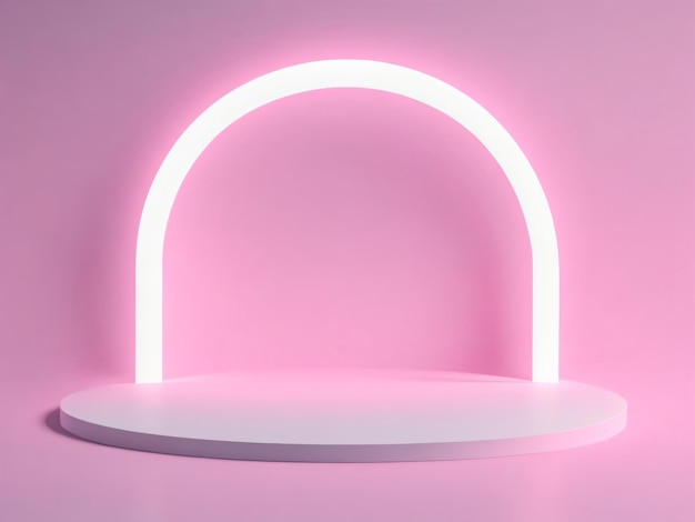 Pódio rosa com círculo fundo rosa neon