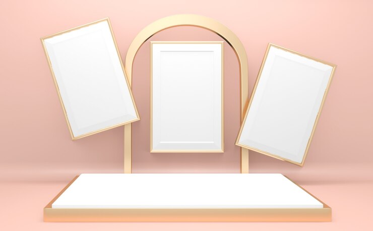 Foto podio rosa minimalista para exhibición de podio. representación 3d