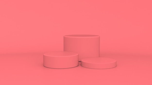 podio rosa render 3d soporte de exhibición del producto conjunto en blanco soporte de forma de cilindro fondo rosa mínimo