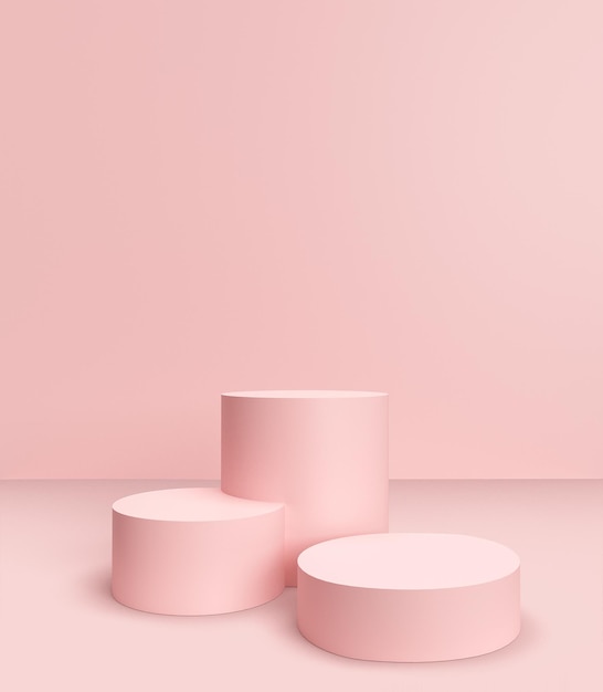 Podio rosa sobre fondo de color rosa para el producto Representación de presentación de producto de concepto mínimo 3d