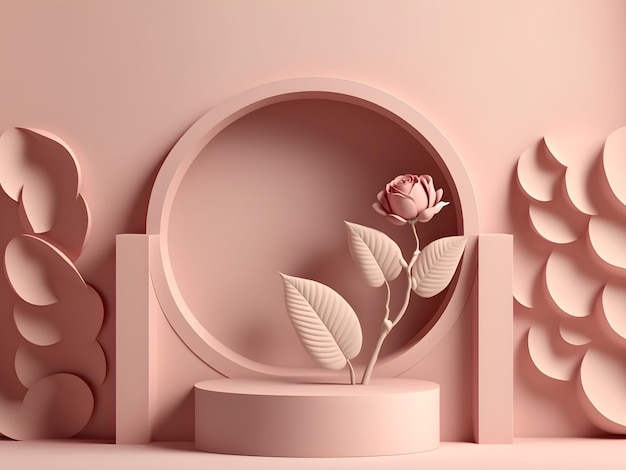 Podio de rosas minimalistas para exhibición de productos en colores beige