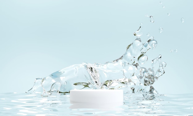 podio con salpicaduras de agua para la presentación del producto Ilustración 3D