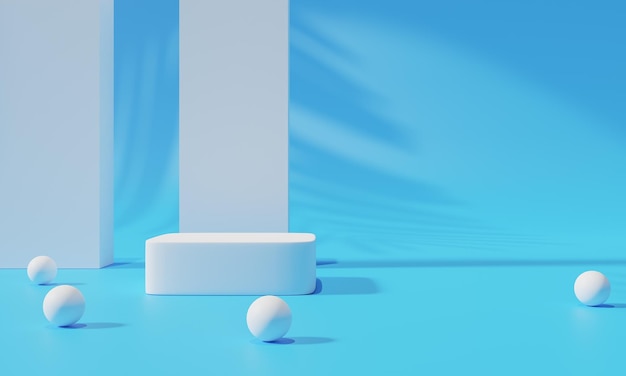 Podio con soporte de fondo colorido o pedestal de podio en exhibición publicitaria con fondos en blanco renderizado 3D