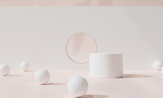 Podio con soporte de fondo colorido o pedestal de podio en exhibición publicitaria con fondos en blanco renderizado 3D