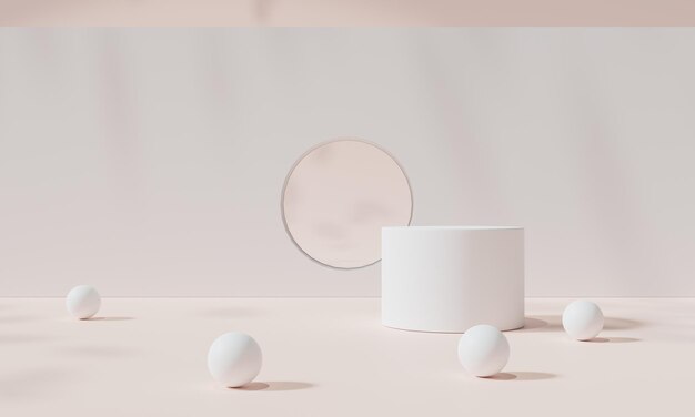 Podio con soporte de fondo colorido o pedestal de podio en exhibición publicitaria con fondos en blanco renderizado 3D