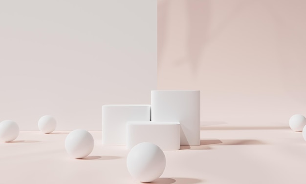 Podio con soporte de fondo colorido o pedestal de podio en exhibición publicitaria con fondos en blanco renderizado 3D