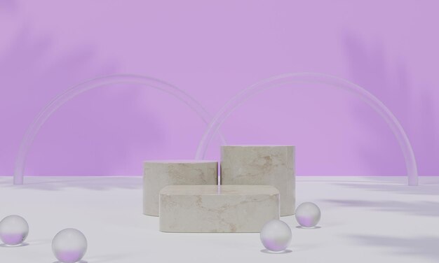 Podio con soporte de fondo colorido o pedestal de podio en visualización publicitaria representación 3D