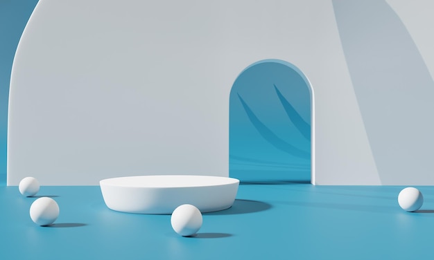 Podio con soporte de fondo colorido o pedestal de podio en visualización publicitaria representación 3D