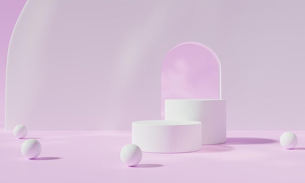 Podio con soporte de fondo colorido o pedestal de podio en visualización publicitaria representación 3D