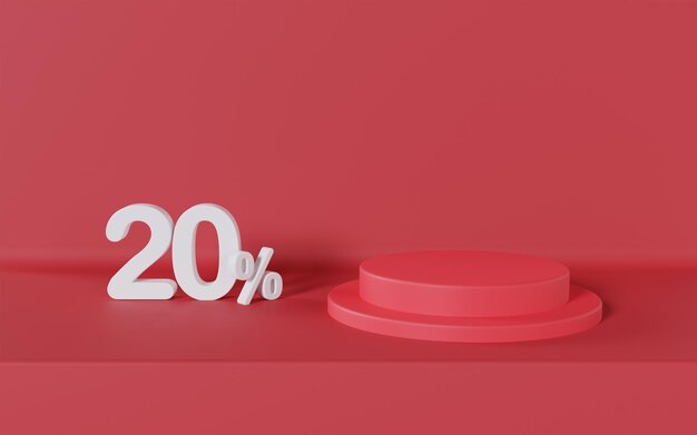 Podio de súper venta con oferta de descuento del 20 por ciento sobre fondo rojo