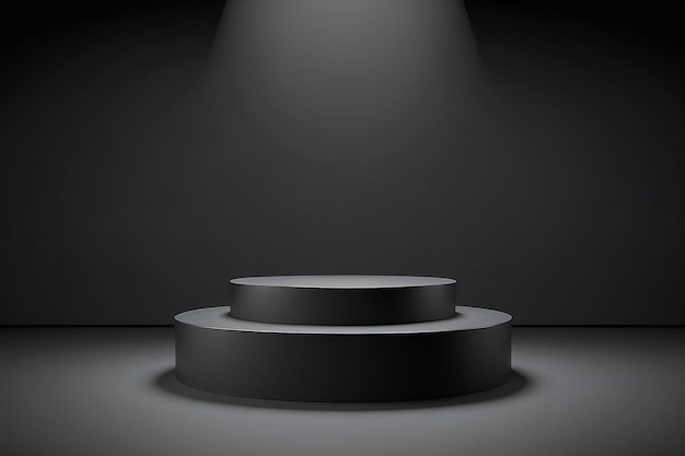 El podio de la tribuna negra sobre un fondo oscuro Plataforma oscura realista renderizado en 3D