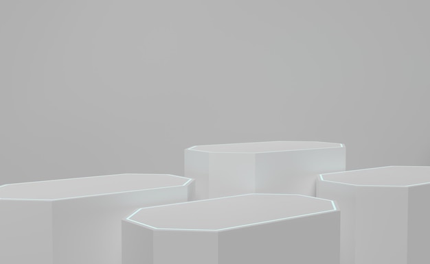 podio vacío con formas geométricas en composición gris para exhibición en el escenario moderno y maqueta minimalista fondo de vitrina abstracto Ilustración conceptual en 3D o renderización en 3D