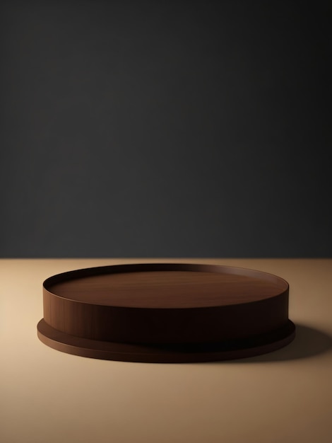 Pódio vazio de madeira pódio de cor chocolate com fundo preto