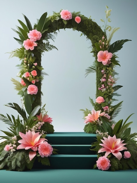 Pódio vazio para exposição de flores e decoração de folhas