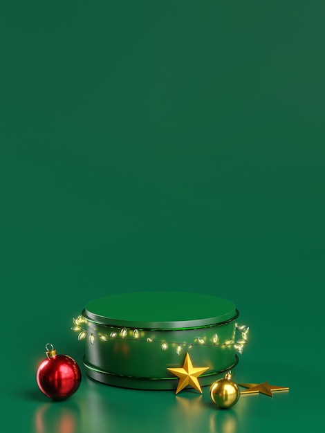 Pódio Verde Decoração de Luz de Natal Ano Novo Modelo de Exibição de Produto Renderização 3D