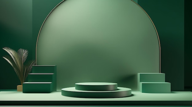 Pódio verde escuro em frente a um fundo verde pastel Imagem de estoque elegante