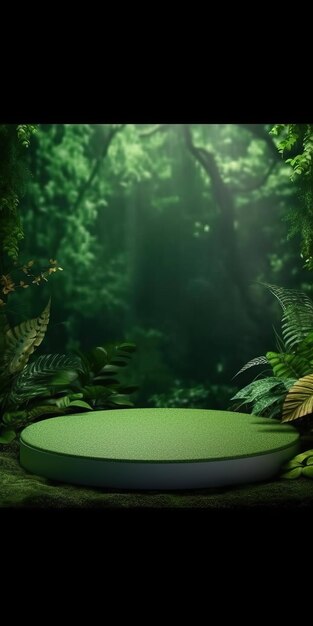 pódio verde para a apresentação do produto névoa pódio redondo do produto folhas de árvore verdes folha