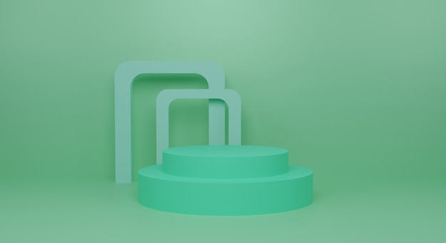 Podio verde sobre fondo verde 3d prestados. Podio vacío para renderizado 3d del producto