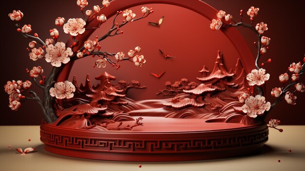 pódio vermelho ano novo chinês stand de produto pódio fundo