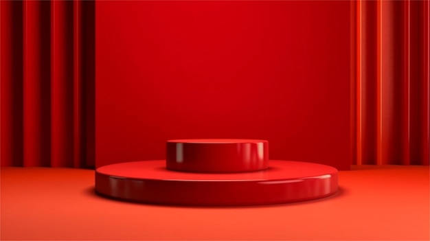 Pódio vermelho em fundo vermelho renderização 3D ilustração 3D