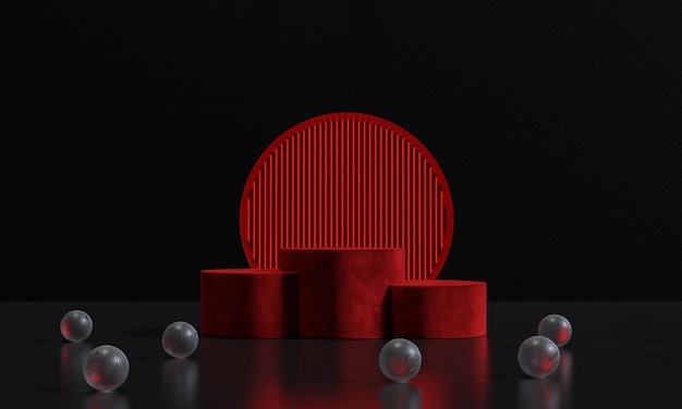 El podio del viernes negro y el soporte de fondo negro o la publicidad del podio muestran la representación 3D de la emisión de luz roja