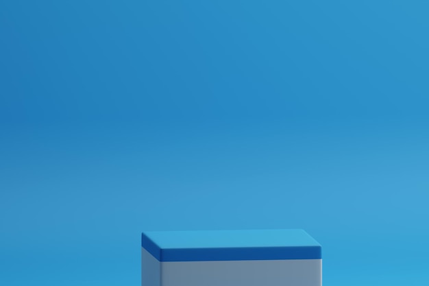 Podio de visualización de productos de forma rectangular de representación 3D con superficie en capas azul en azul vacío