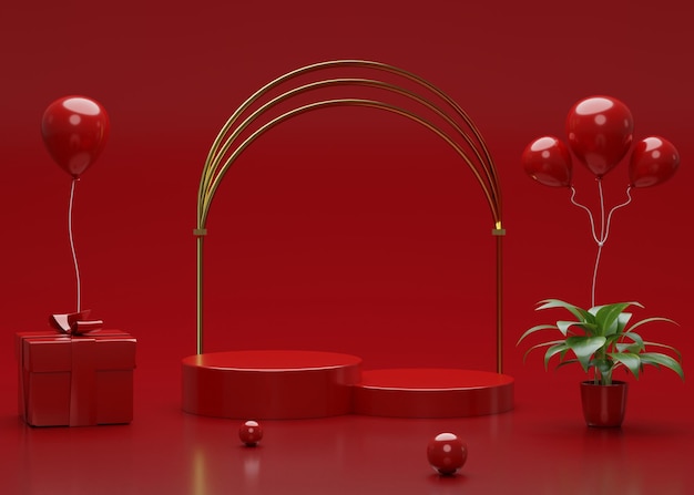 Pódios 3D com balões e plantas para produtos