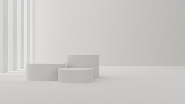 Pódios brancos com uma sala de fundo simples
