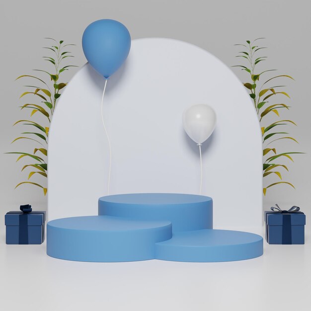 pódios coloridos 3D com balões e presentes