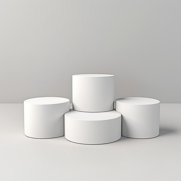 Podios de cubos de caja en blanco con cilindro en gris blanco