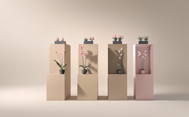 Podios de exhibición de ladrillo minimalista 3D de elegancia elevada con flor de orquídea