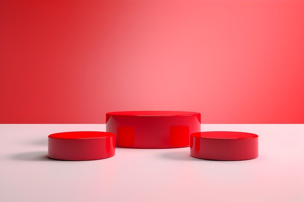 Podios vacíos rojos para la presentación de productos Fondo rojo Mockup