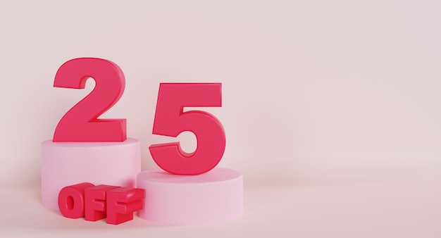 Podium 25 descuento en las acciones Porcentaje de descuento con fondo rosa