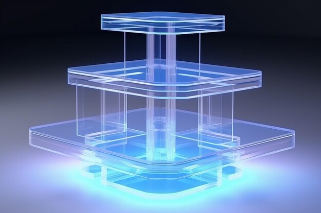 Podium 3D mínimo de acrílico claro para la visualización transparente de productos en renderización 3D