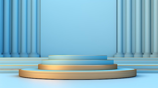 Podium 3D-Rendering in blauer Farbe mit Lichtern