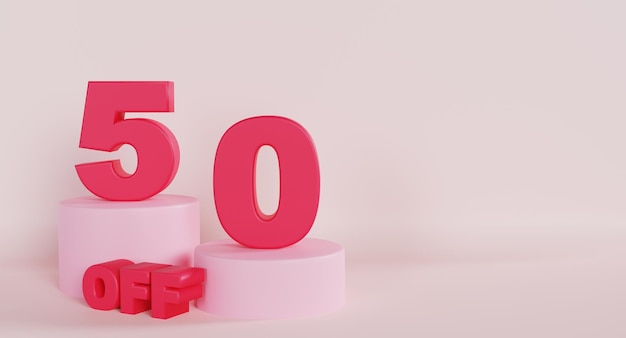 Podium 50 Aktien Rabatt Prozentsatz mit rosa Hintergrund