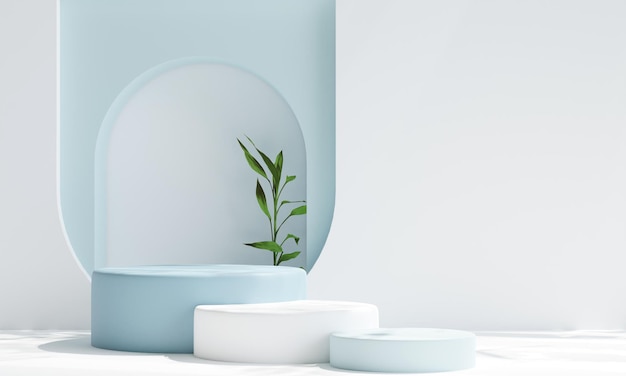 Podium auf pastellfarbenem Hintergrund für die Produktpräsentation, Sockel für natürliche Schönheit, Entspannung und Gesundheit, 3D-Illustration
